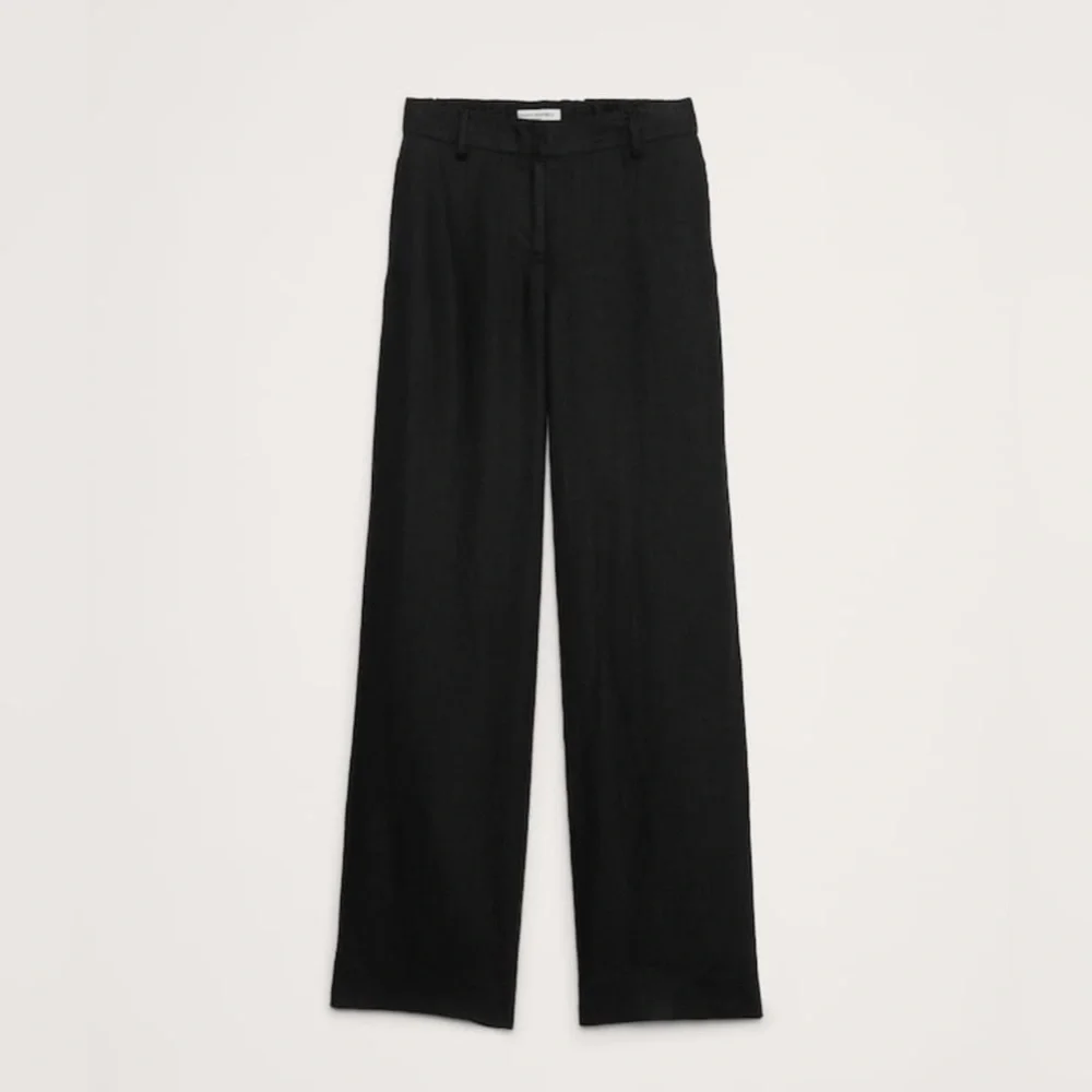 NWT Banana Republic The Everyday Wide Leg Linen Black Pant Size Large